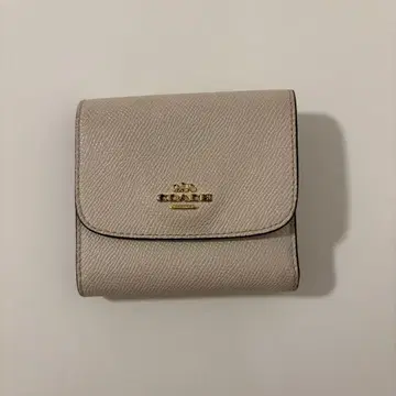 가죽제 3단 폴더형 지갑 베이지