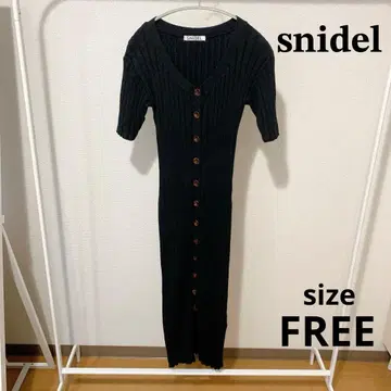SNIDEL 블랙 리브 니트 롱 원피스