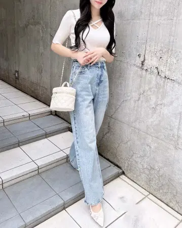 INGNI 잉그 오로라 큐빅 장식 데님 팬츠