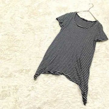 반팔 티셔츠 튜닉 보더 무늬 비대칭 캐주얼 S