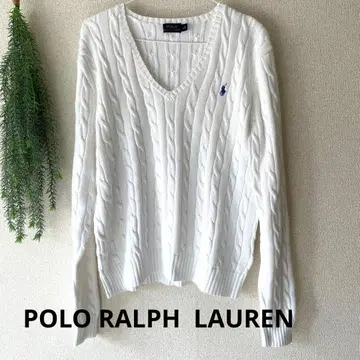 폴로 랄프로렌 케이블 니트 V넥 스웨터 코튼 XL 화이트