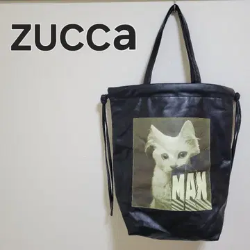 ZUCCa 주카 토트백 인조 가죽 고양이 프린트 복조리 블랙