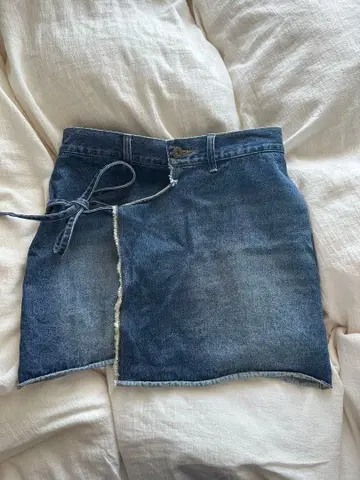 데님 랩스커트 F 사이즈 허리 리본 포함