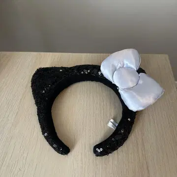 키티 블랙 고양이 귀 머리띠 스팽글 포함
