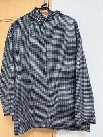 저널 스탠다드 리룸 체크 무늬 후드 부착 숏코트