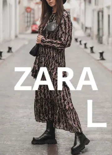 ZARA 자라 플로럴 롱 원피스 블랙 L