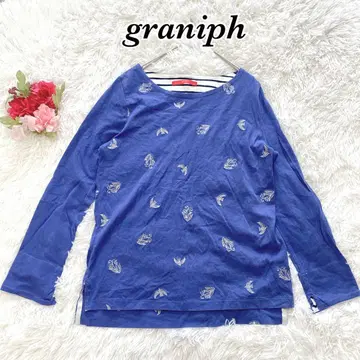 그라니프 graniph 면 100 자수 패턴 긴팔 티셔츠 파랑 free