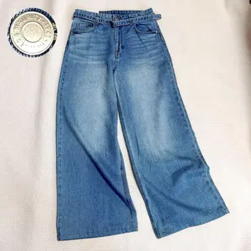 미사용품 H&M 에이치앤엠 와이드 하이웨스트 데님 팬츠 벨트 포함