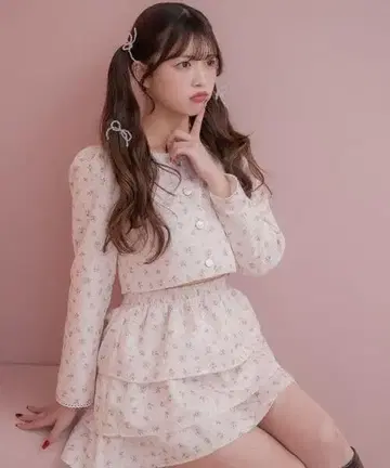 꽃무늬 프릴 자켓 셋업