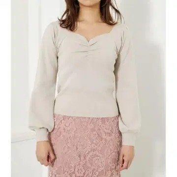 리엔다 프론트 개더 롱 SLV knit TOP 긴팔 퍼프 슬리브 면 혼방