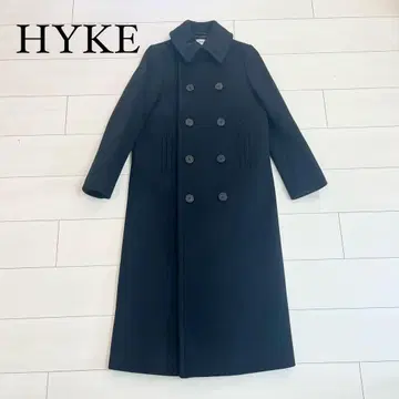 새상품급 HYKE 하이크 멜톤 롱 P코트 블랙