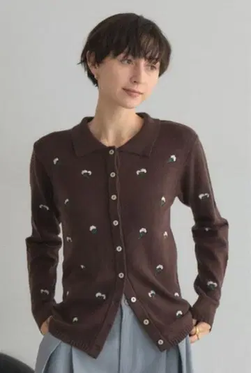 toco 옷장 & nostalgia 플라워 자수 폴로 니트 가디건