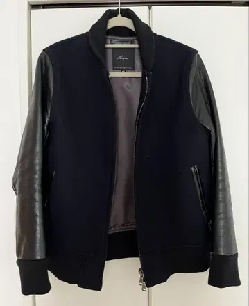 마진 바시티 자켓 천연 가죽 새상품급 네이비