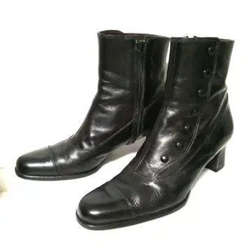 K.T 숏 부츠 천연 가죽 블랙 24cm 레트로풍