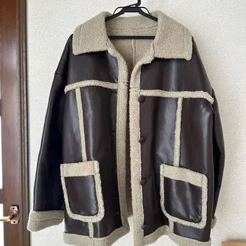 브라운 보아 자켓 합성 피혁