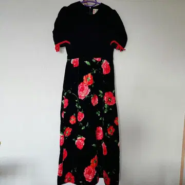 여성용 반팔 롱 드레스 벨벳 장미 무늬 레트로