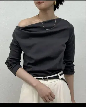 드레이프 롱T (차콜 그레이)