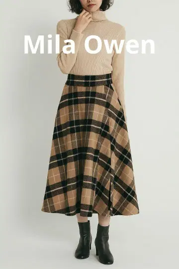 미라 오웬 체크 무늬 플레어 롱 스커트 Mila owen
