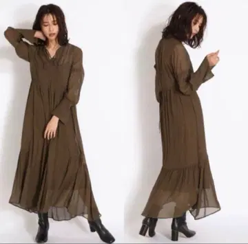 가격 인하 OK FRAY I.D 올리브 그린 긴팔 롱 원피스