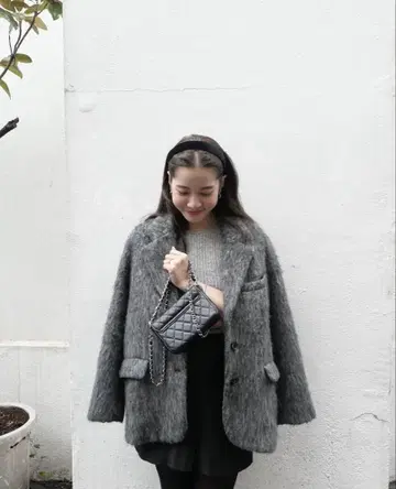 새상품급 BASEMENT 모헤어 샤기 자켓 코트 그레이