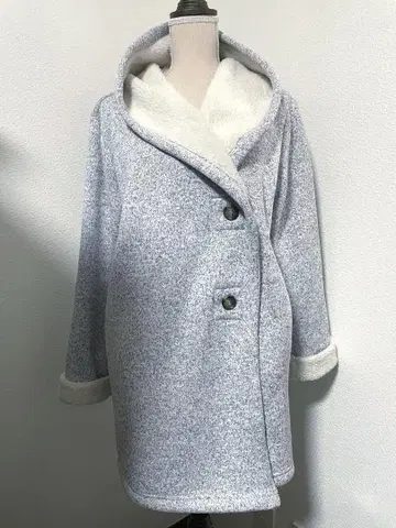 플리스 후드 부착 롱 코트 그레이 L 사이즈 보아 안감