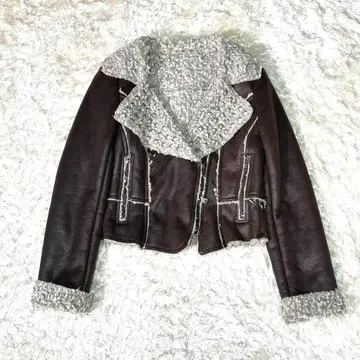 그런지 스터드 보아 라이더 자켓 페이크 무스탕 브라운