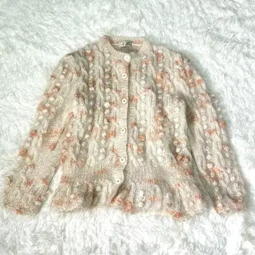 귀여운 모헤어 터치 로우 게이지 니트 가디건 아이보리 핑크