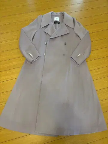 AMERI 연보라 더블 브레스트 롱 코트
