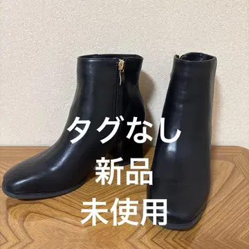 블랙 가죽 중간 힐 부츠
