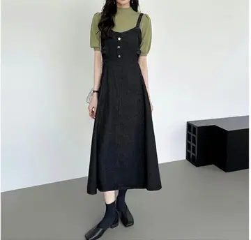 cocomomo 점퍼 스커트 원피스 데님 레이어드 가능 원피스