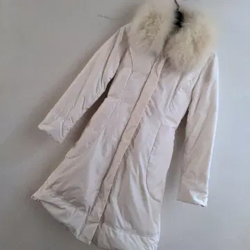 화이트 폭스 옷깃 다운 롱 코트 벨트 포함