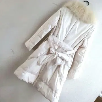 화이트 폭스 옷깃 다운 롱 코트 벨트 포함