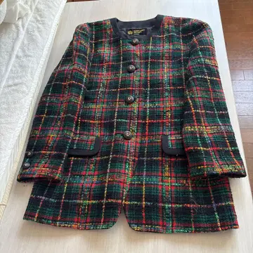 체크 무늬 트위드 테일러드 자켓