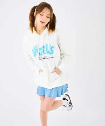 [ 새상품 ] ANGELBLUE 엔젤블루 35주년 새틴 와펜 후드티