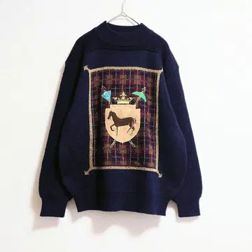 b 쇼와 레트로 빈티지 니트 스웨터 애니멀 엠블럼 트레디셔널
