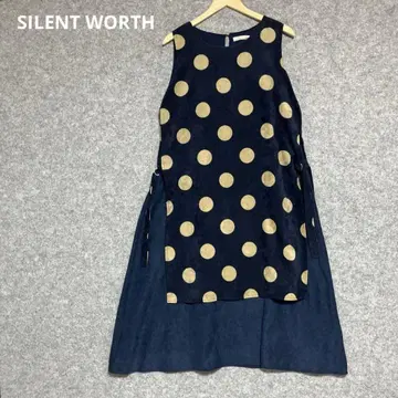SILENT WORTH 네이비 골드 도트 슬리브리스 원피스