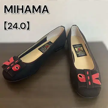 MIHAMA 미하마 펌프스 리본 플랫 가죽 로우힐 블랙 24cm