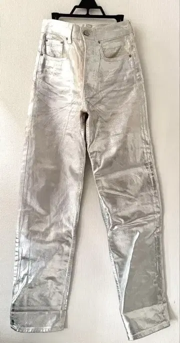 ZARA 호일 프린트 데님 실버 광택 데님 팬츠
