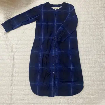 BEAMS BOY 네이비 체크 무늬 셔츠 원피스