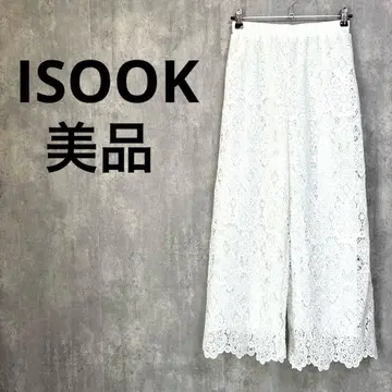 새상품급 ISOOK 레이스 시어 와이드 팬츠 화이트 꽃무늬 플라워 밴딩