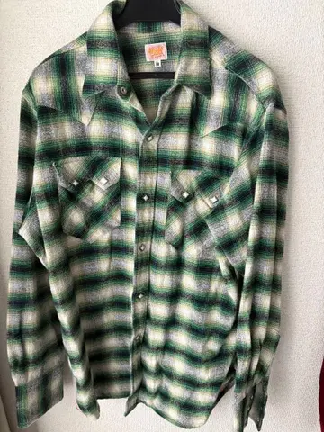 SUGAR CANE 그린 체크 플란넬 셔츠 M