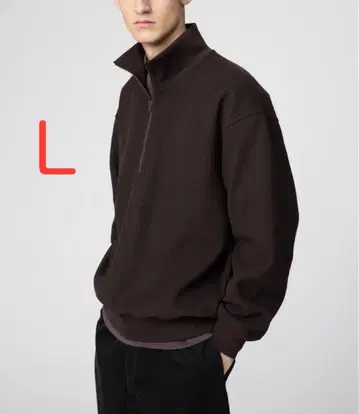 UNIQLO U 브러쉬드 맨투맨 하프 지퍼 셔츠 다크 브라운 L