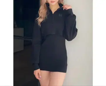 GYGY 투피스 레이어드 리브 니트 원피스 블랙