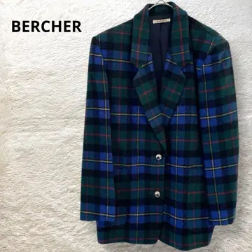 벨히어 테일러드 자켓 체크 울 은색 버튼 빈티지 M