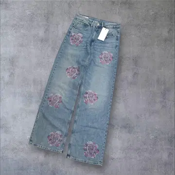 Y2K ZARA 로즈 스톤 데님 팬츠 개성파 헤이세이