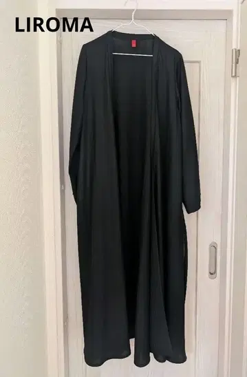 LIROMA 블랙 롱 가디건 허리 리본