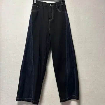 바이컬러 와이드 레그 데님 팬츠
