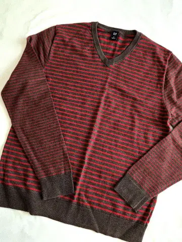 [ GAP ] 울 블렌드 레드/브라운 보더 스웨터 M