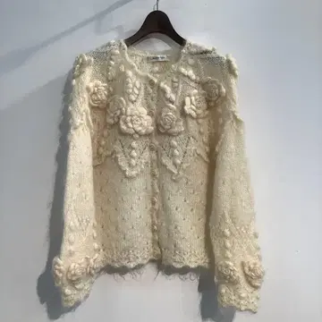 카네코 이사오 꽃 모티브 모헤어 혼방 가디건