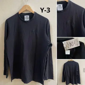 Y-3 남성용 블랙 긴팔 티셔츠 가슴 로고